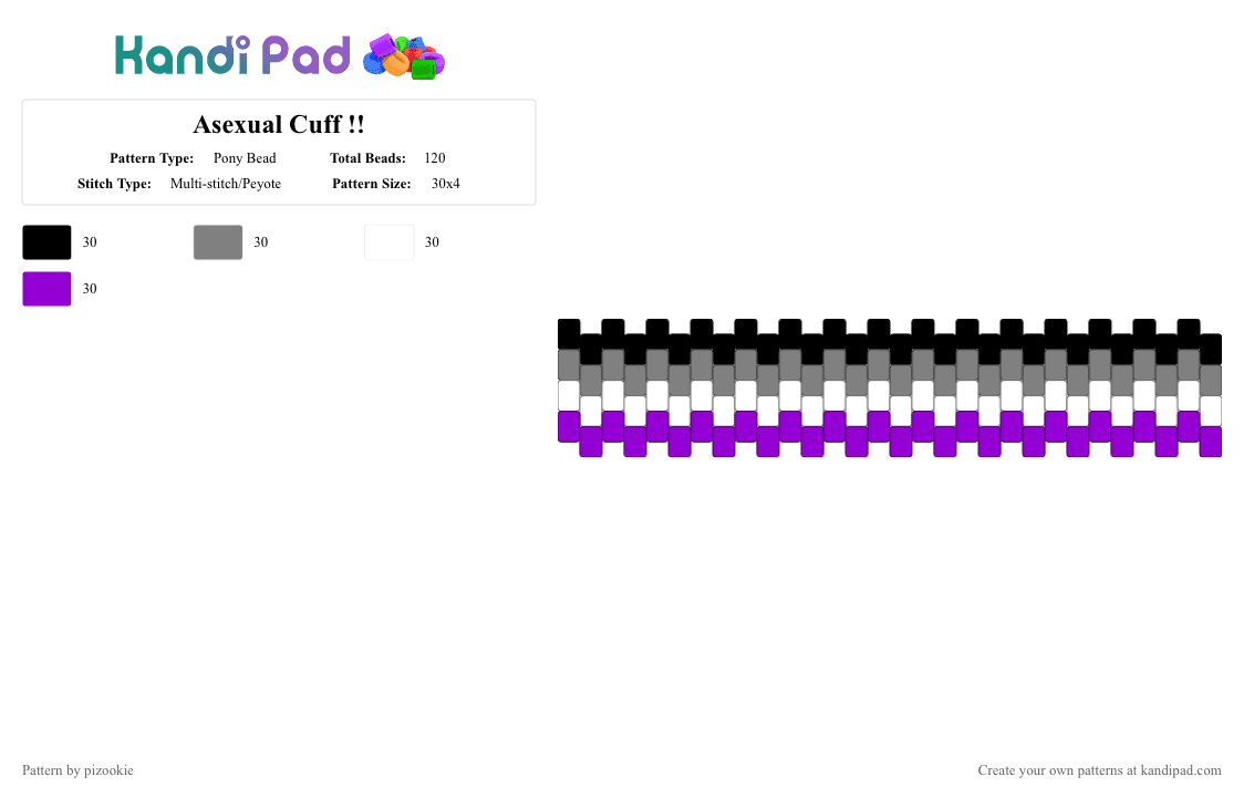 Asexual Cuff !! - Pony Bead Pattern by pizookie on Kandi Pad - gray,purple,asexual,pride,lgbt,lgbtq,flags,flag,multistitch,ace