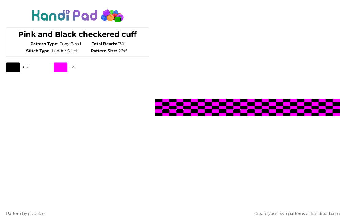 Pink and Black checkered cuff - Pony Bead Pattern by pizookie on Kandi Pad - black,pink,checkered,scene,emo,scenecore,ladder stitch,scene kid