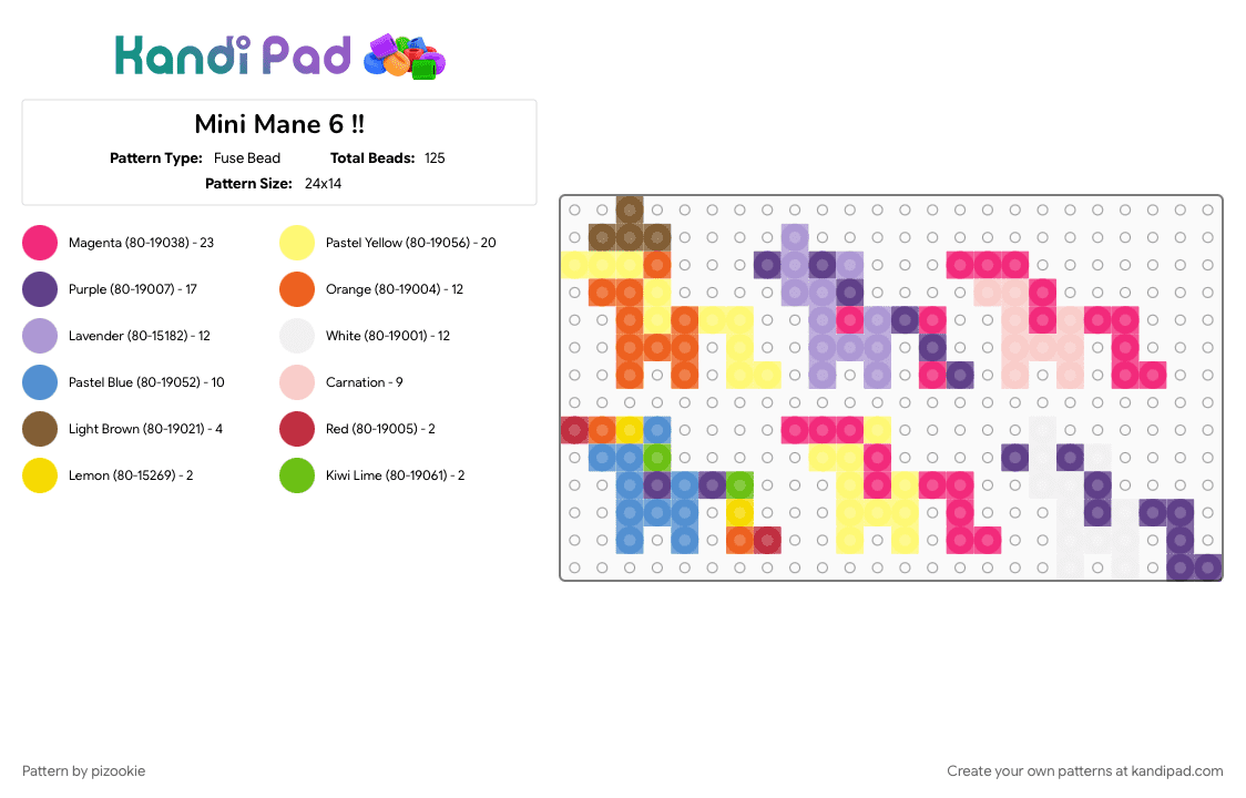 Mini Mane 6 !! - Fuse Bead Pattern by pizookie on Kandi Pad - characters, cotdminiatures, easy, mini, mlp, my little pony, orange, pink, ponies, purple, simple, yellow