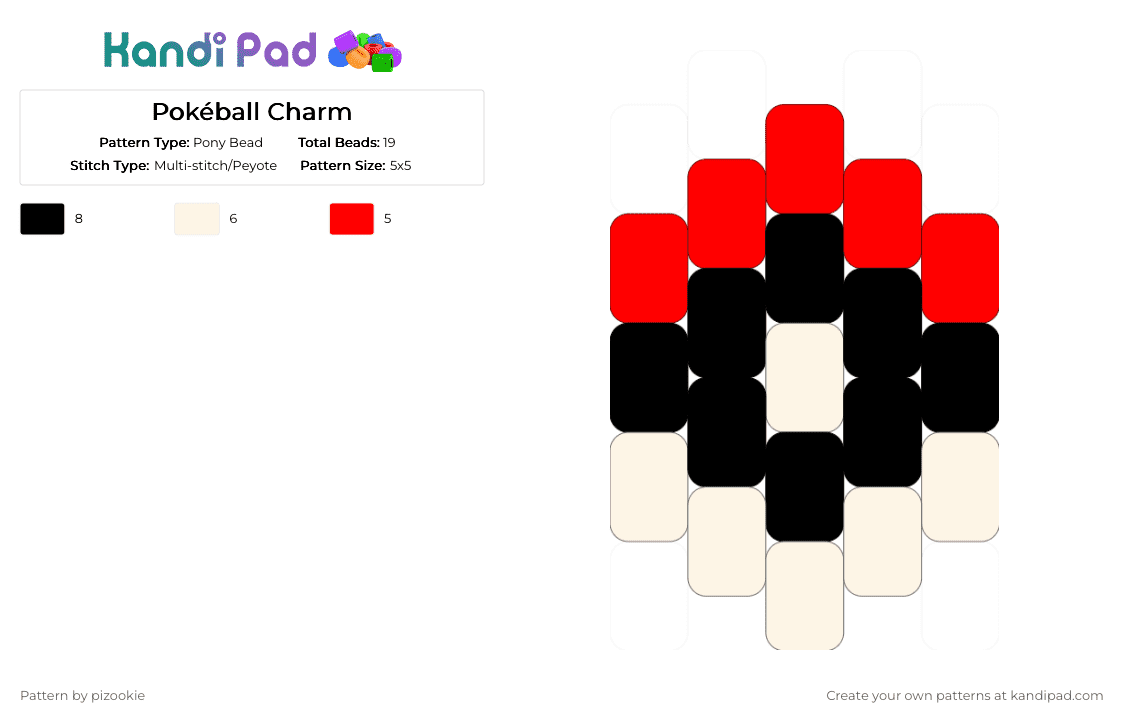 Pokéball Charm - Pony Bead Pattern by pizookie on Kandi Pad - red,white,nintendo,pokemon,video game,peyote,gaming,pokeball