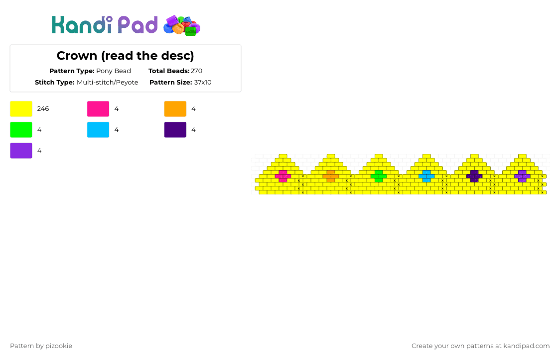 Crown (read the desc) - Pony Bead Pattern by pizookie on Kandi Pad - yellow,cotdcrowns,crown,crowns,rainbow,peyote,king,prince