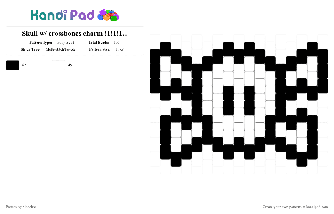 Skull w/ crossbones charm !1!1!1!!! XD - Pony Bead Pattern by pizookie on Kandi Pad - black,white,scene,scenecore,scene kid,emo,skull,peyote