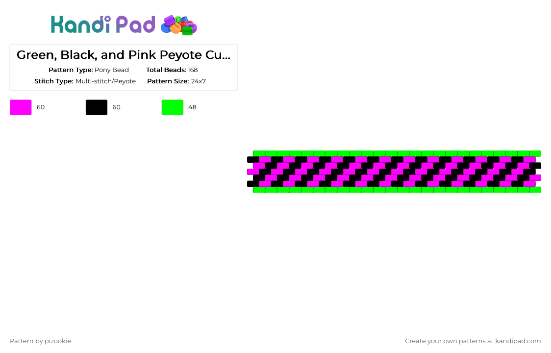 Green, Black, and Pink Peyote Cuff !! - Pony Bead Pattern by pizookie on Kandi Pad - green,pink,black,scene,emo,scenecore,scene kid,peyote stitch
