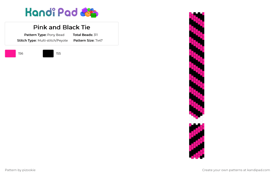 Pink and Black Stripe Tie - Pony Bead Pattern by pizookie on Kandi Pad - black, emo, peyote, pink, scene, scene kid, scenecore, stripe