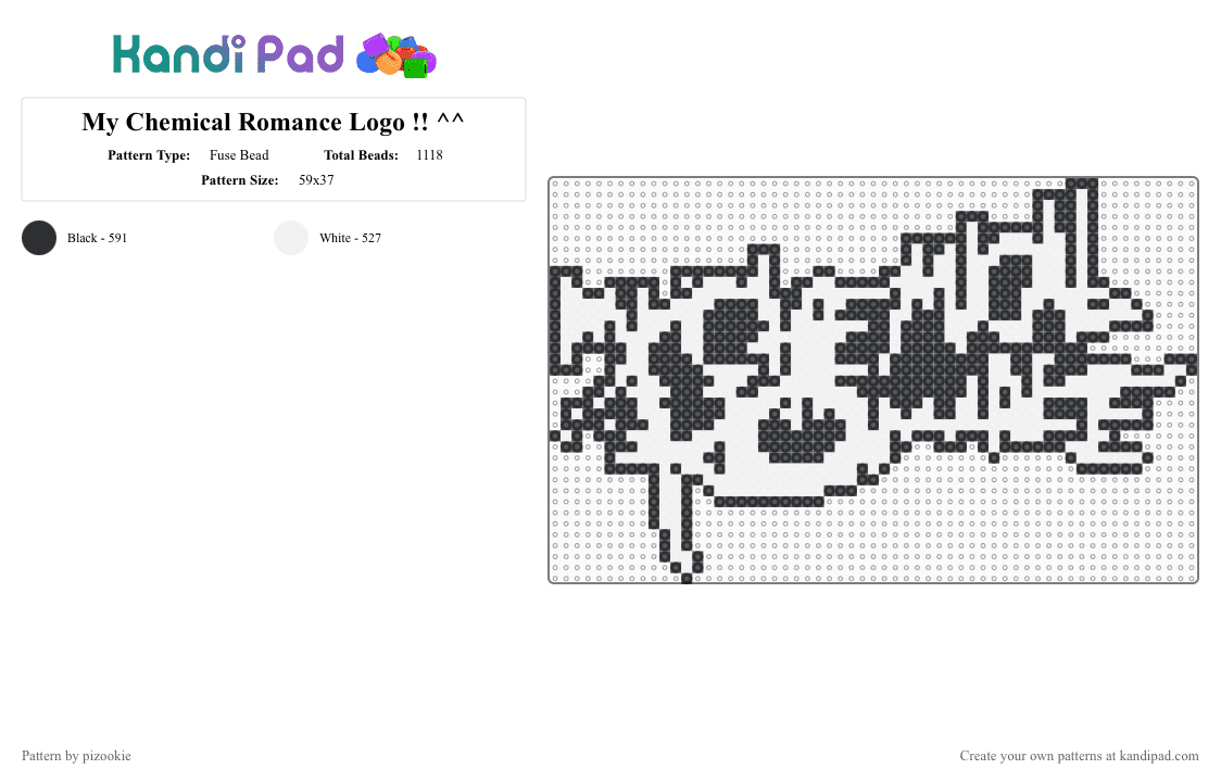 My Chemical Romance Logo !! ^^ - Fuse Bead Pattern by pizookie on Kandi Pad - black,white,cotdromance,mcr,my chemical romance,music,emo,scenecore,scene kid,scene