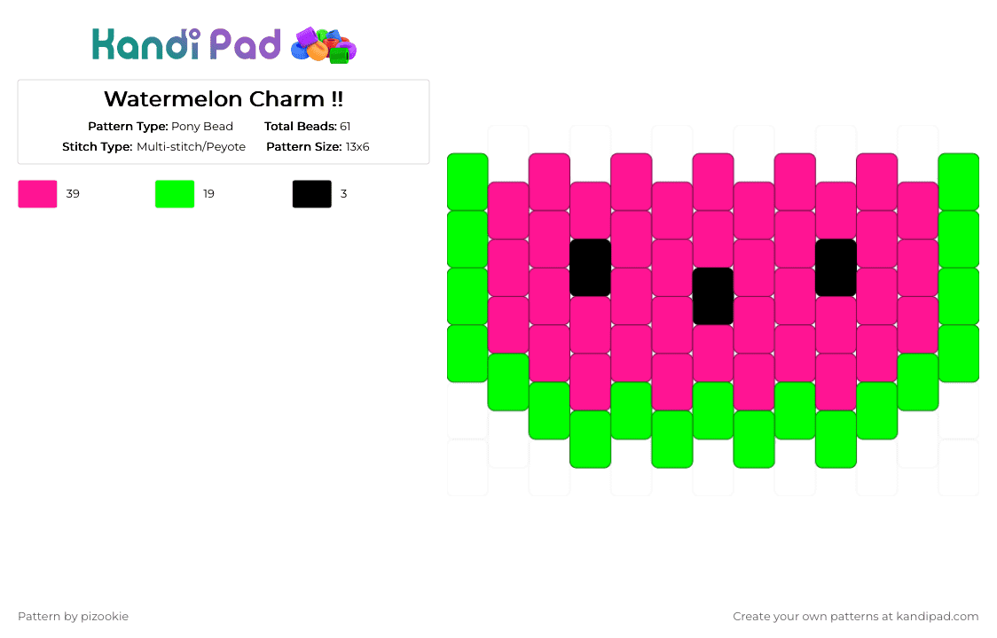 Watermelon Charm !! - Pony Bead Pattern by pizookie on Kandi Pad - food, fruit, green, peyote, pink, watermelon
