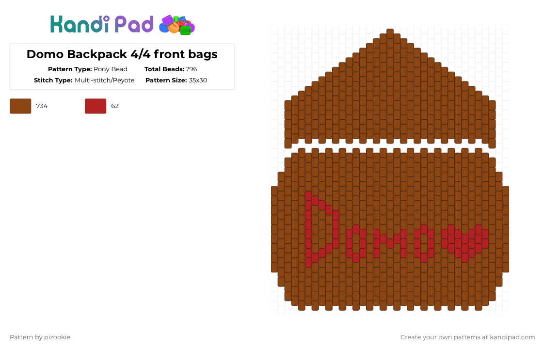 Domo Backpack 4/4 front bags - Pony Bead Pattern by pizookie on Kandi Pad - red,domo,backpack,brown,bag,front bag,panel,scene,emo