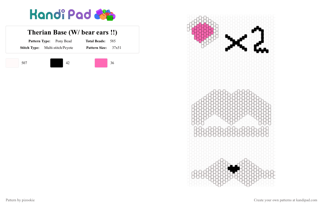 Therian Base (W/ bear ears !!) - Pony Bead Pattern by pizookie on Kandi Pad - white,therian,base,mask,ears,free to use,free to remix,remix