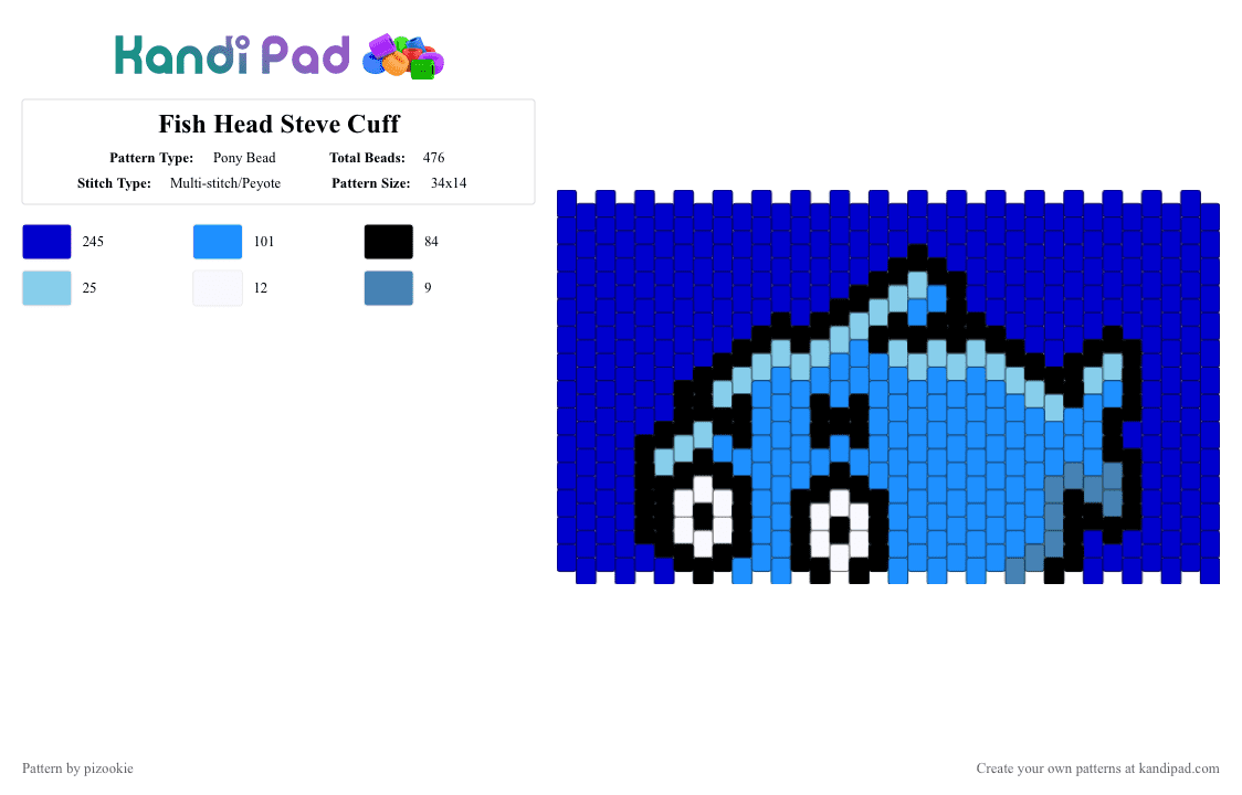 Fish Head Steve Cuff Pony Bead Pattern - Kandi Pad | Kandi Patterns ...