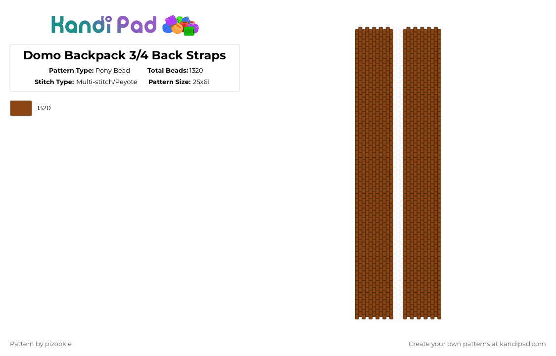 Domo Backpack 3/4 Back Straps - Pony Bead Pattern by pizookie on Kandi Pad - red,domo,brown,backpack,bag,back straps,panels,scene,emo