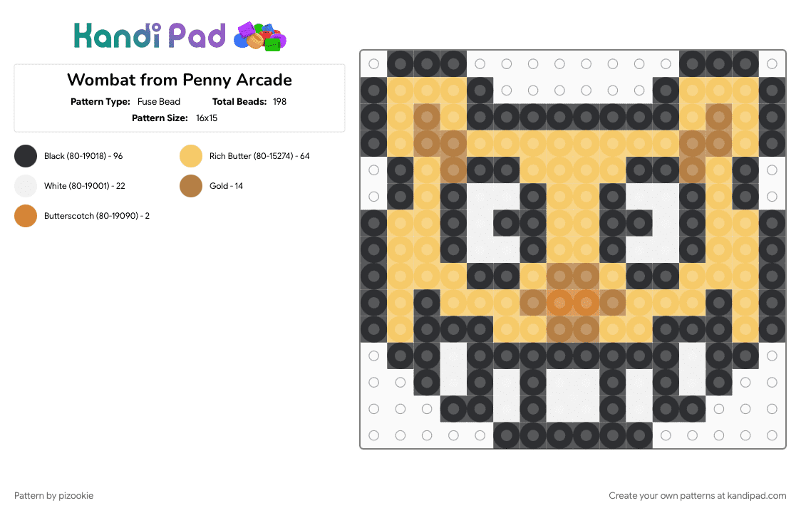 Wombat from Penny Arcade - Fuse Bead Pattern by pizookie on Kandi Pad - 2000s, animals, comics, cotdcomics, penny arcade, video game, webcomic, webcomics, yellow