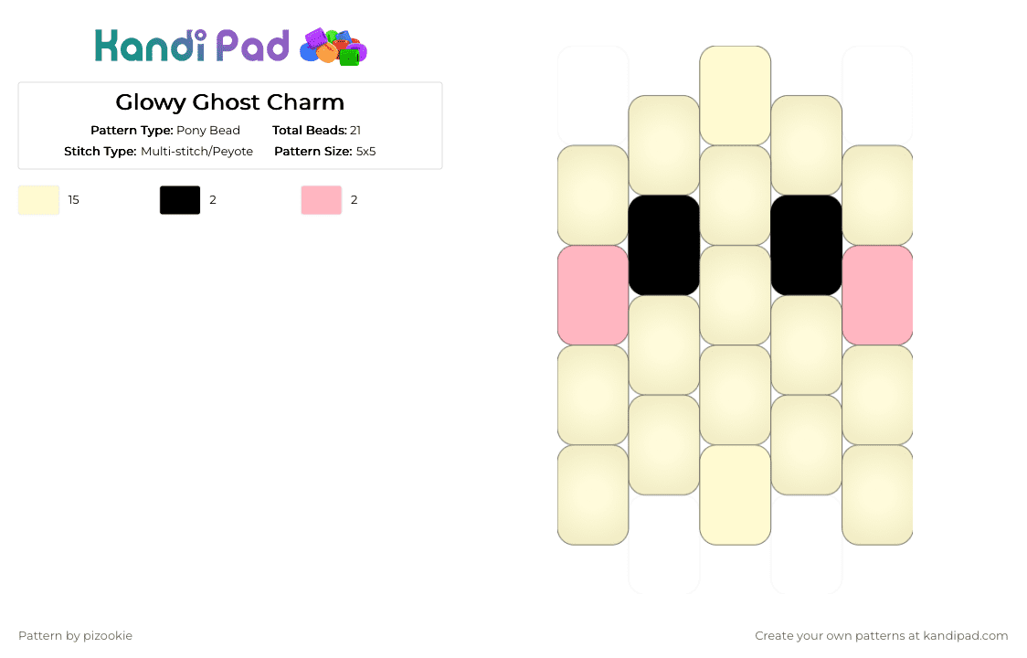 Glowy Ghost Charm - Pony Bead Pattern by pizookie on Kandi Pad - white,holiday,halloween,glow,glow in the dark,ghost,spooky,cute,kawaii