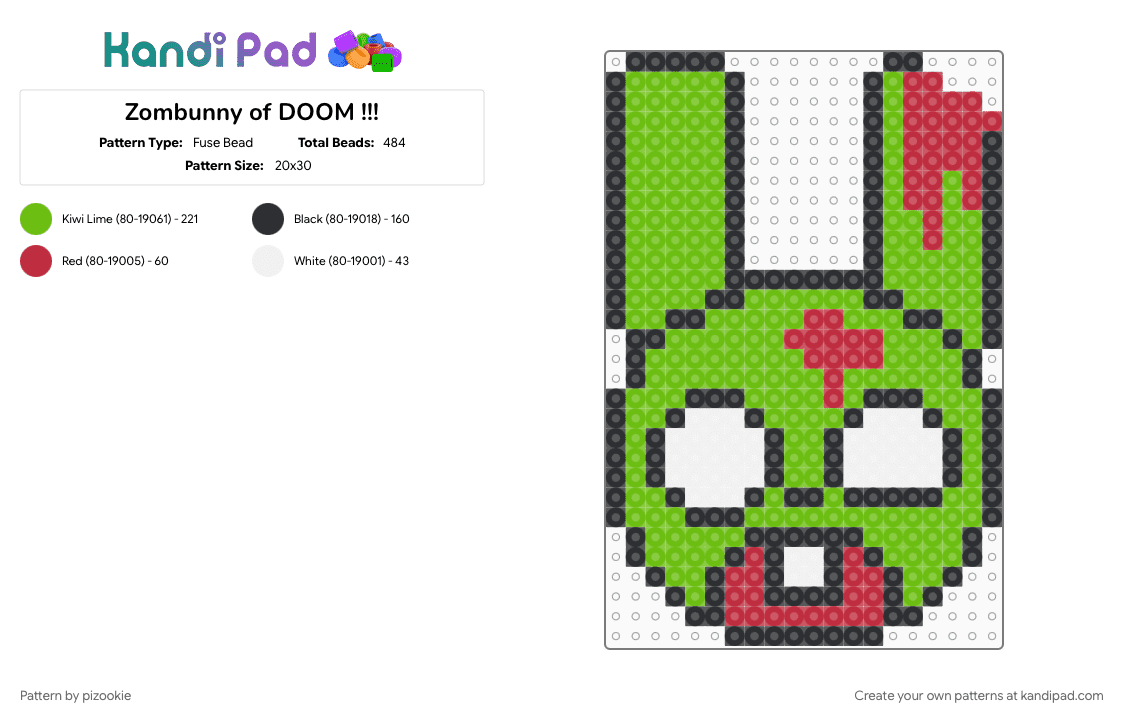 Zombunny of DOOM !!! - Fuse Bead Pattern by pizookie on Kandi Pad - bloody, emo, green, halloween, scene, scene kid, scenecore, spooky, zombie