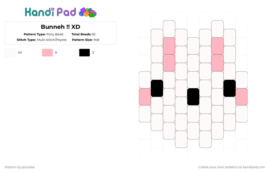 Bunneh !! XD - Pony Bead Pattern by pizookie on Kandi Pad - bunny, cute, easter, holiday, kawaii, pink, rabbit, white