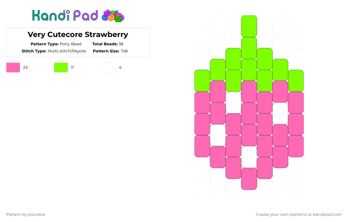 Very Cutecore Strawberry - Pony Bead Pattern by pizookie on Kandi Pad - pink,green,cutecore,kawaiicore,cute,kawaii,fruit,strawberry,charm