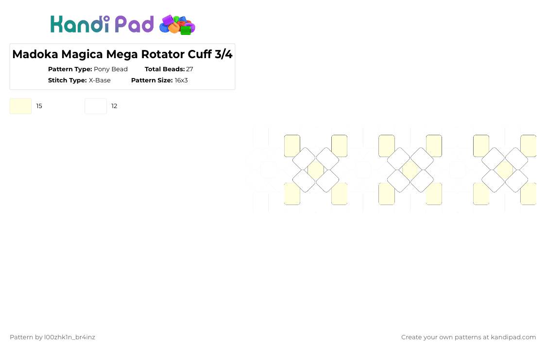 Madoka Magica Mega Rotator Cuff 3/4 - Pony Bead Pattern by pizookie on Kandi Pad - white,puella magi madoka magica,madoka magica,madoka,pink,cutecore,anime,x base,rotator