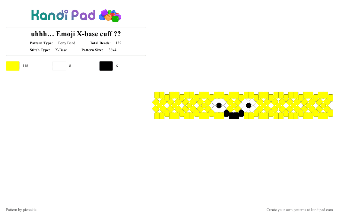 uhhh… Emoji X-base cuff ?? - Pony Bead Pattern by pizookie on Kandi Pad - yellow,emoji,x base,emoticon,silly,happy,cuff