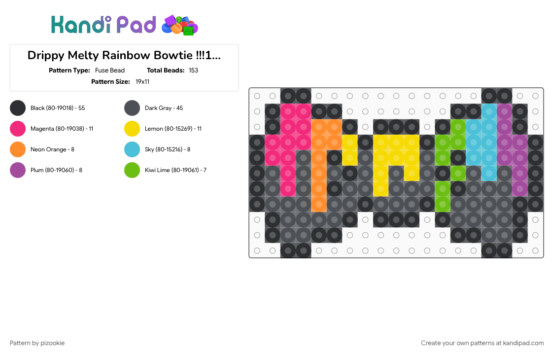 Drippy Melty Rainbow Bowtie !!!1!1!1!! - Fuse Bead Pattern by pizookie on Kandi Pad - bow, drippy, emo, gray, melting, pink, scene, scene kid, scenecore, trippy