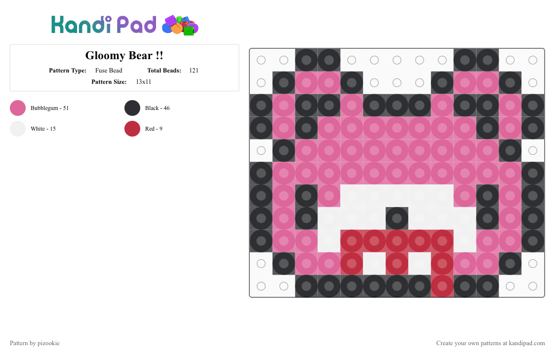 Gloomy Bear !! - Fuse Bead Pattern by pizookie on Kandi Pad - pink,cutecore,emo,scene,scenecore,scene kid,bloody,cutegore