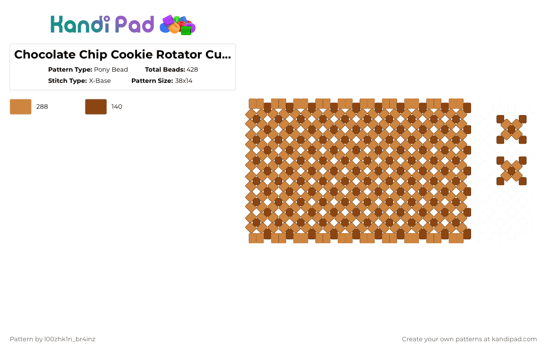 Chocolate Chip Cookie Rotator Cuff Pt.1 - Pony Bead Pattern by pizookie on Kandi Pad - red,orange,cotdcookies,cookie,cookies,chocolate,chocolate chip,chocolate chip cookies,food,brown