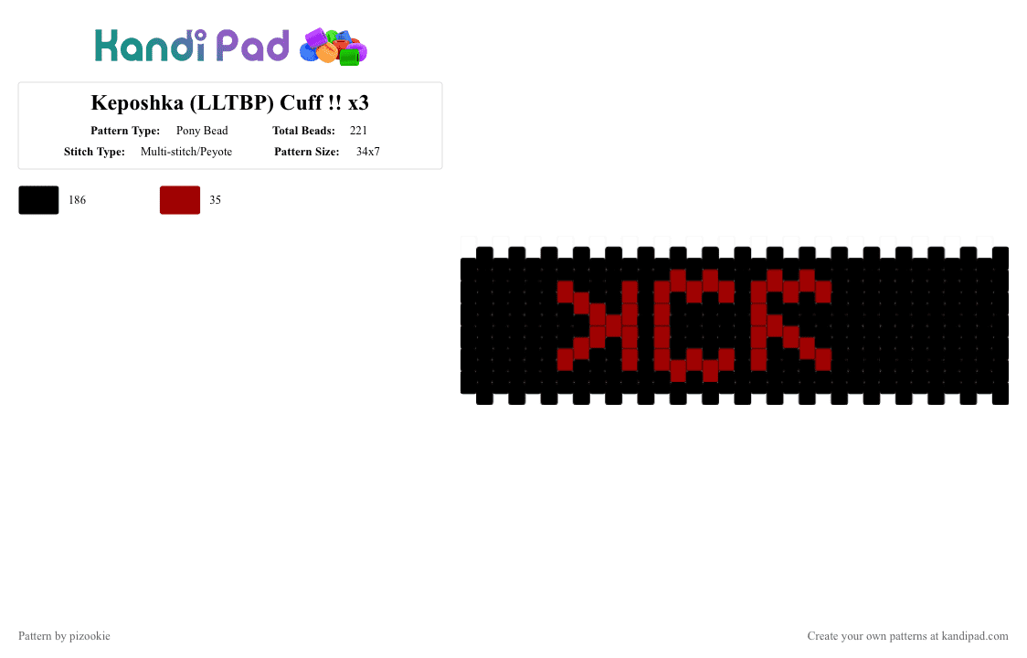 Keposhka (LLTBP) Cuff !! x3 - Pony Bead Pattern by pizookie on Kandi Pad - black,mcr,cotdconcerts,my chemical romance,emo,music,bands,lltbp,the black parade