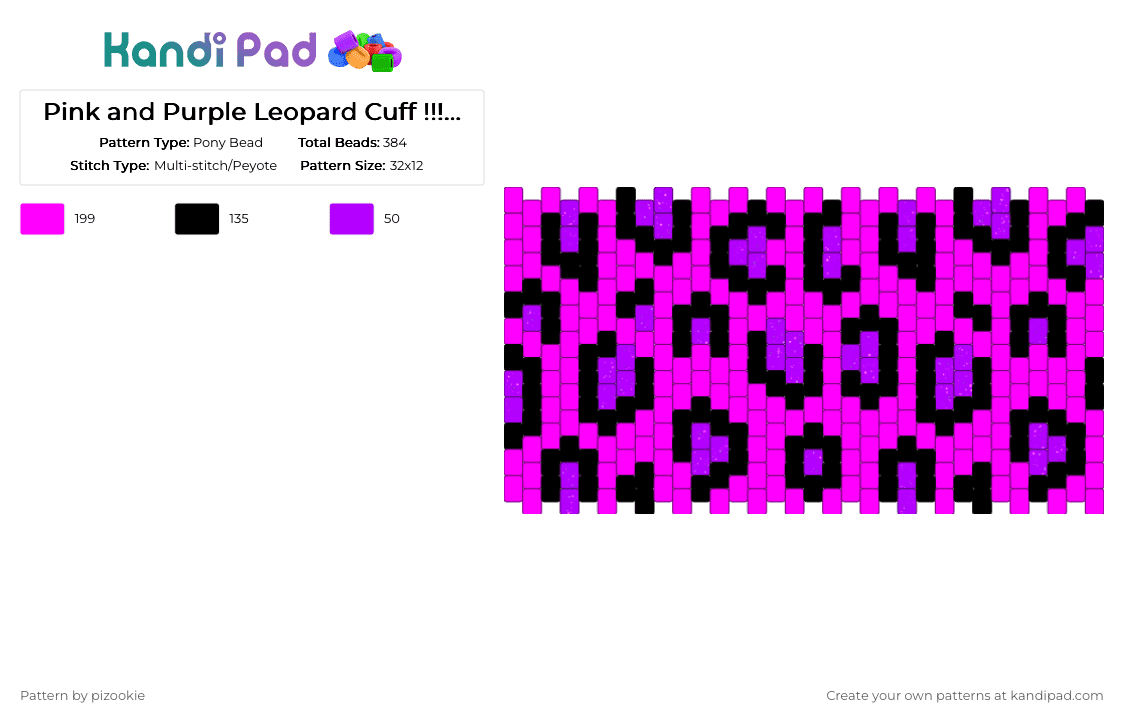 Pink and Purple Leopard Cuff !!!1!1!1!1!!!! x3 - Pony Bead Pattern by pizookie on Kandi Pad - pink,purple,glitter,animal print,scene,scenecore,emo,scene kid