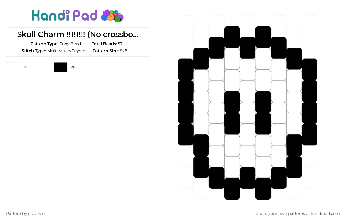 Skull Charm !!1!1!!! (No crossbones) - Pony Bead Pattern by pizookie on Kandi Pad - black,white,skull,spooky,scene,emo,scenecore,scene kid,goth,peyote stitch