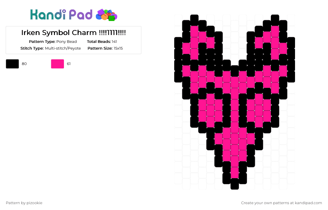 Irken Symbol Charm !!!!1111!!!! - Pony Bead Pattern by pizookie on Kandi Pad - black,pink,cotdaliens,invader zim,peyote stitch,scene,scenecore,scene kid,emo,jhonen vasquez