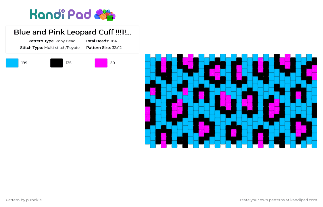 Blue and Pink Leopard Cuff !!!1!1!1!1!!!! x3 - Pony Bead Pattern by pizookie on Kandi Pad - animal print, blue, emo, glitter, light blue, pink, scene, scene kid, scenecore