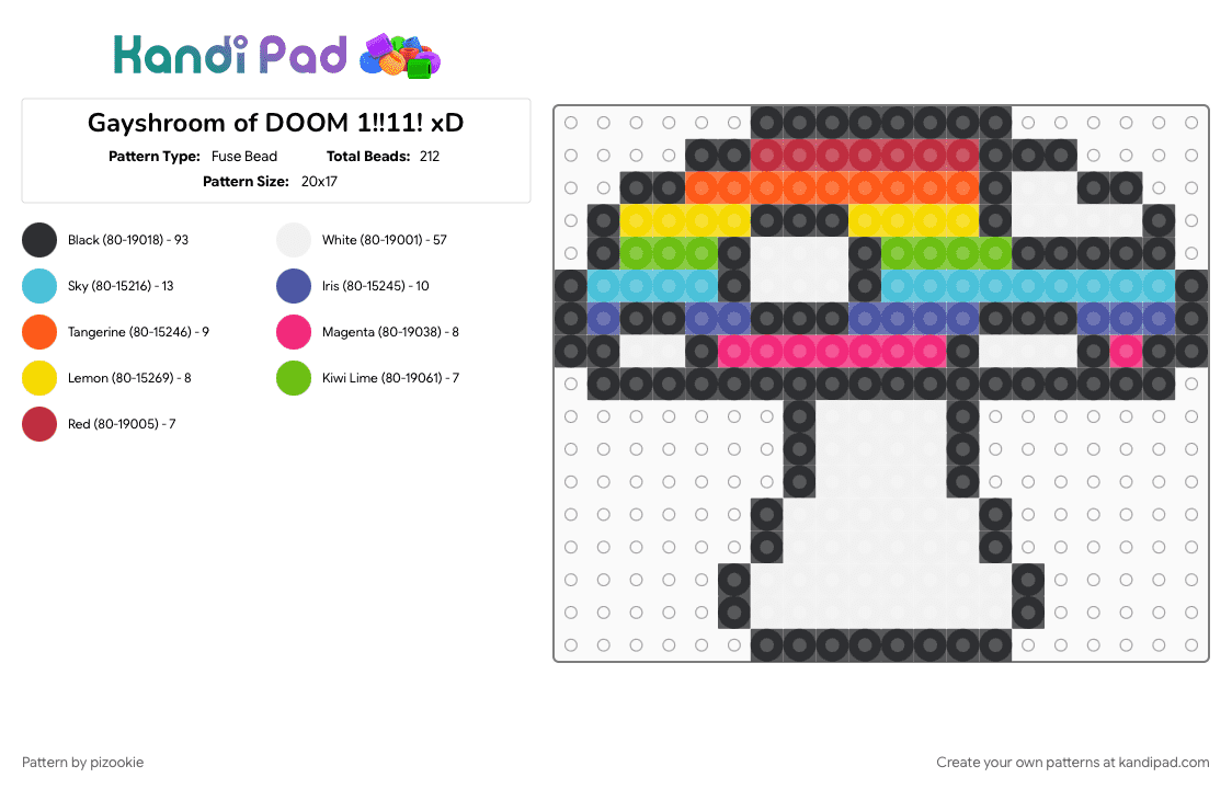Gayshroom of DOOM 1!!11! xD - Fuse Bead Pattern by pizookie on Kandi Pad - black, colorful, cotdmushrooms, gay, lgbt, lgbtq, orange, pride, purple, queer, rainbow, white, yellow