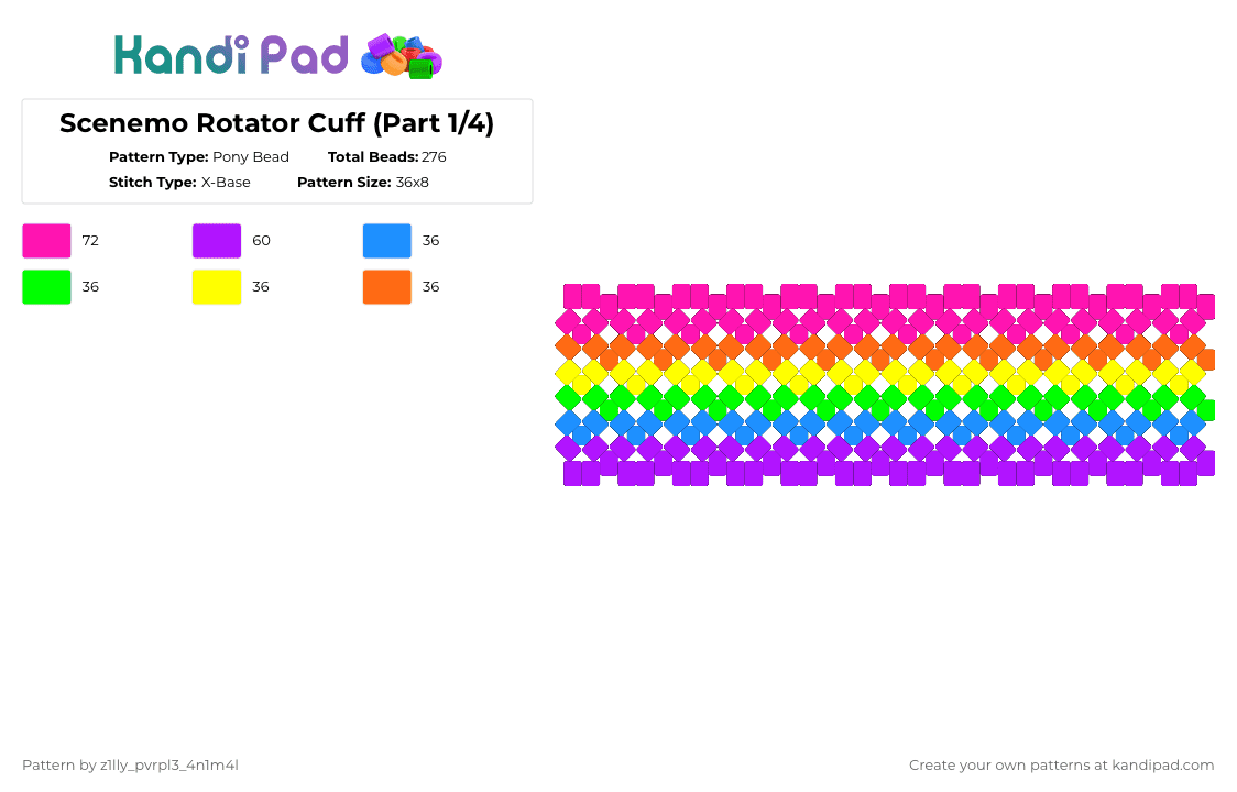 Scenemo Rotator Cuff (Part 1/4) - Pony Bead Pattern by pizookie on Kandi Pad - purple,pink,scene,scenemo,emo,rainbow,rotator cuffs,rotator cuff,x base