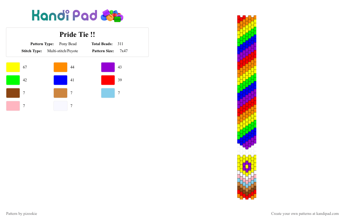 Pride Tie !! - Pony Bead Pattern by pizookie on Kandi Pad - orange,green,purple,colorful,pride,rainbow,pride month,peyote stitch,intersex,flags,lgbt,lgbtq