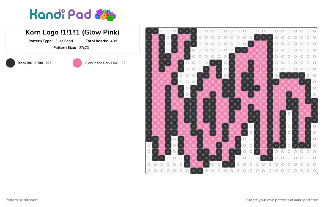 Korn Logo !1!1!!1 (Glow Pink) - Fuse Bead Pattern by pizookie on Kandi Pad - alt, alternative, bands, black, emo, music, pink, scene, scenecore, scenemo