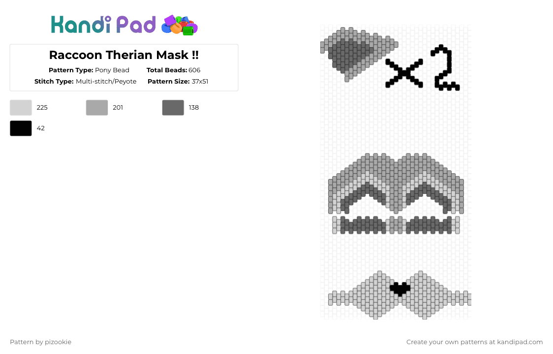 Raccoon Therian Mask !! - Pony Bead Pattern by pizookie on Kandi Pad - beige,gray,cotdraccoons,raccoon,raccoons,mask,therian,animal,animals