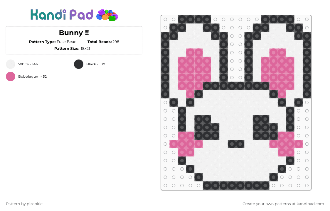 Bunny !! - Fuse Bead Pattern by pizookie on Kandi Pad - pink,white,cotdcuteanimals,bunny,cute,kawaii,animals,animal