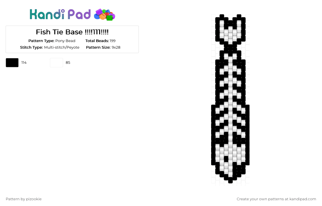 Fish Tie !!!!111!!!! (Also a base !!) - Pony Bead Pattern by pizookie on Kandi Pad - black,white,fish,spooky,skeleton,bones,emo,goth