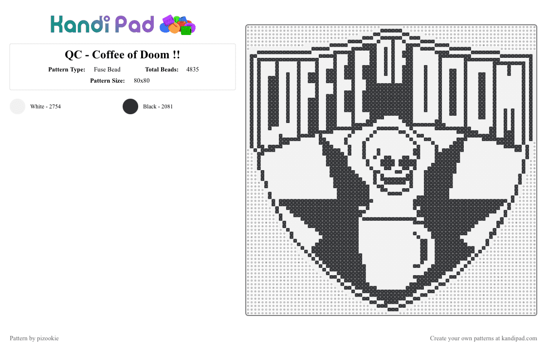 QC - Coffee of Doom !! - Fuse Bead Pattern by pizookie on Kandi Pad - white,black,cotdcoffeeshops,coffee,questionable content,jeph jacques,webcomic,webcomics