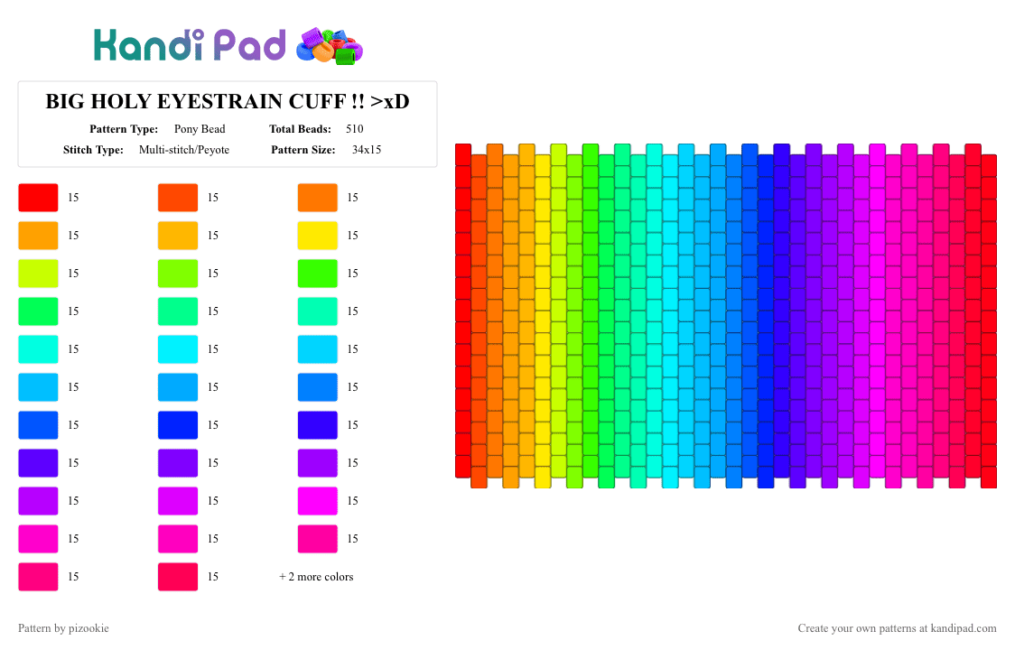 BIG HOLY EYESTRAIN CUFF !! >xD - Pony Bead Pattern by pizookie on Kandi Pad - colorful, cotdgradient, emo, neon, purple, rainbow, scene, scene kid, scenecore, teal