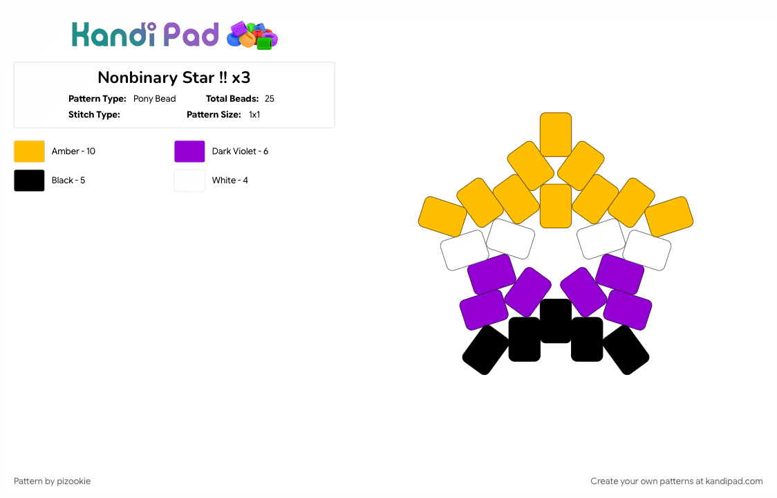 Nonbinary Star !! x3 - Pony Bead Pattern by pizookie on Kandi Pad - 