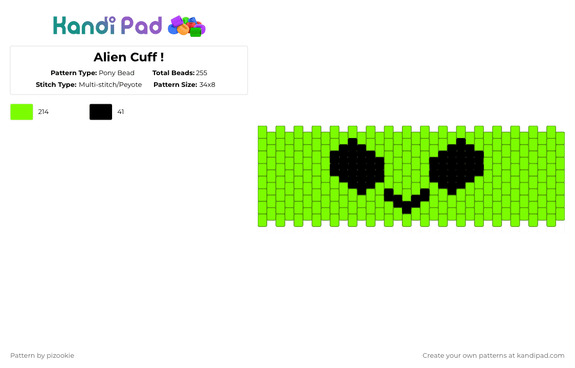 Alien Cuff ! - Pony Bead Pattern by pizookie on Kandi Pad - green,black,alien,space,creature,scene,scenecore,scene kid