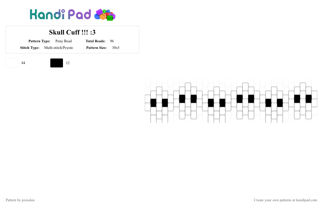 Skull Cuff !!! :3 - Pony Bead Pattern by pizookie on Kandi Pad - white,skull,scene,emo,scenecore,scene kid,spooky,gothic
