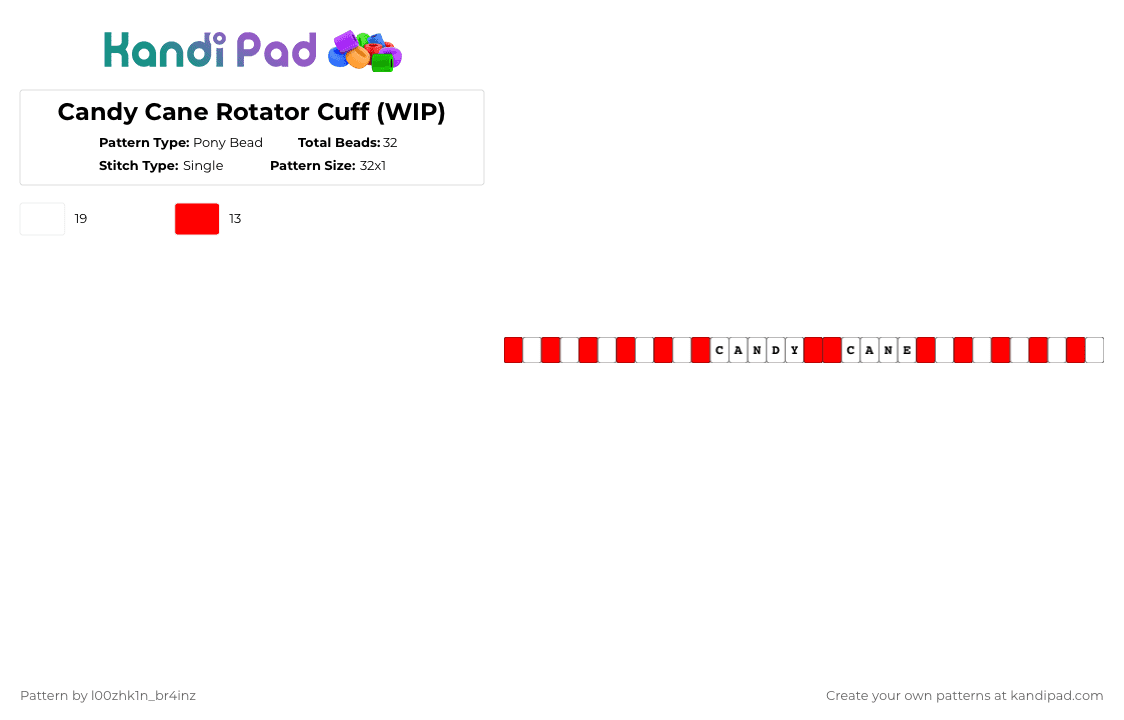 Candy Cane Rotator Cuff Spinny Thing - Pony Bead Pattern by pizookie on Kandi Pad - red,white,candy cane,christmas,rotator cuff,base,cuff,xmas