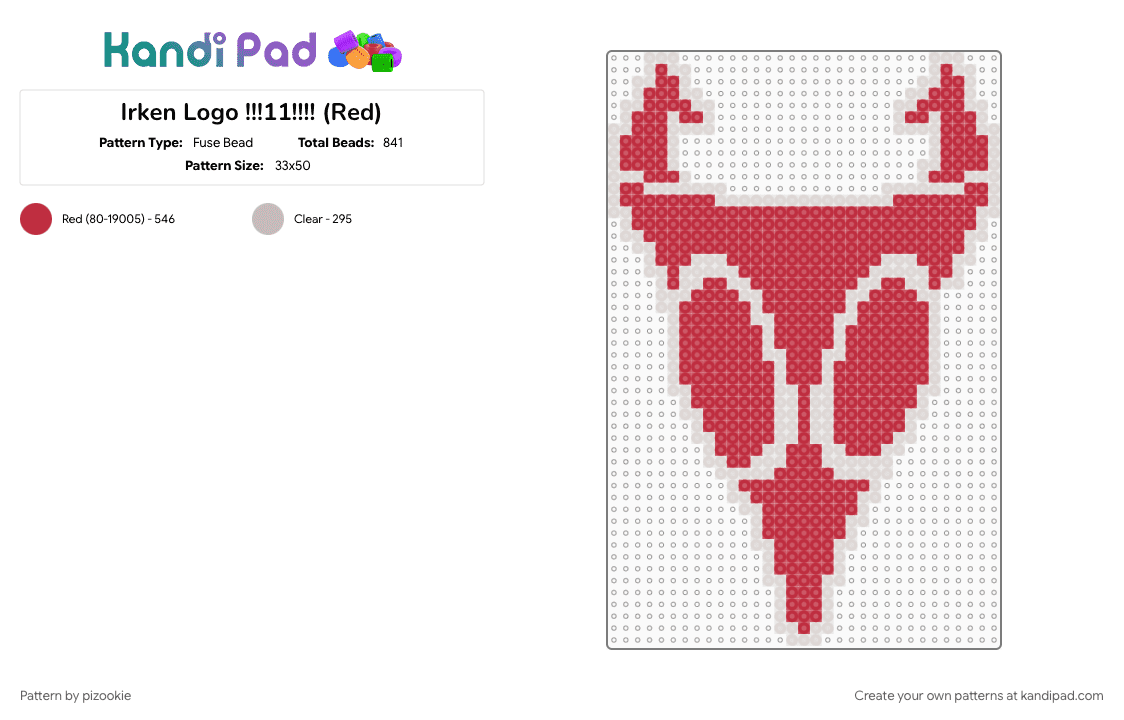 Irken Logo !!!11!!!! (Red) - Fuse Bead Pattern by pizookie on Kandi Pad - beige, cartoons, emo, invader zim, jhonen vasquez, logo, red, scene, scene kid, scenecore