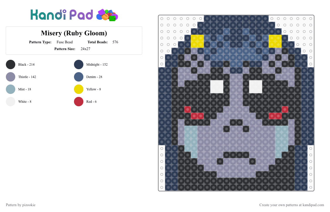 Misery (Ruby Gloom) - Fuse Bead Pattern by pizookie on Kandi Pad - purple,gray,ruby gloom,misery,scene,scenecore,emo,scene kid,goth,alt