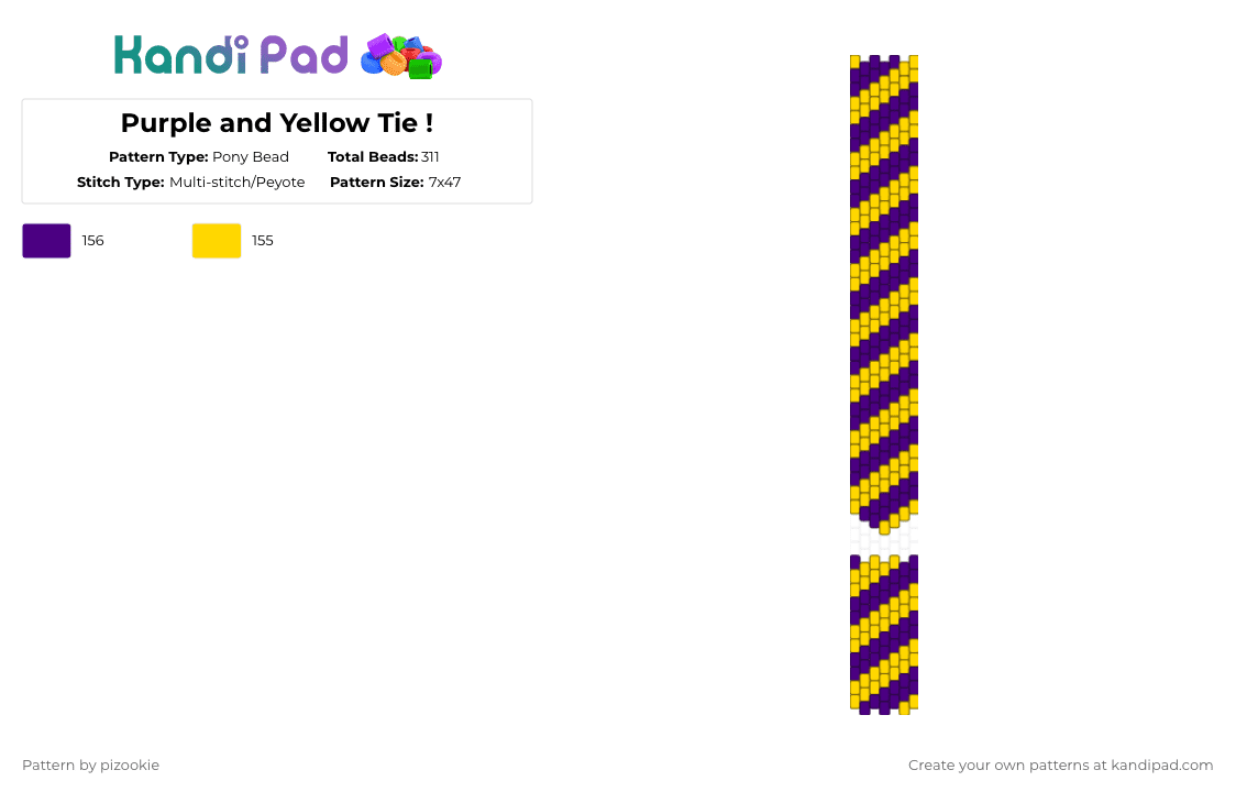 Purple and Yellow Tie ! - Pony Bead Pattern by pizookie on Kandi Pad - yellow,purple,cotdcomplementarycolors,complementary colors,tie,colors,colorful,peyote
