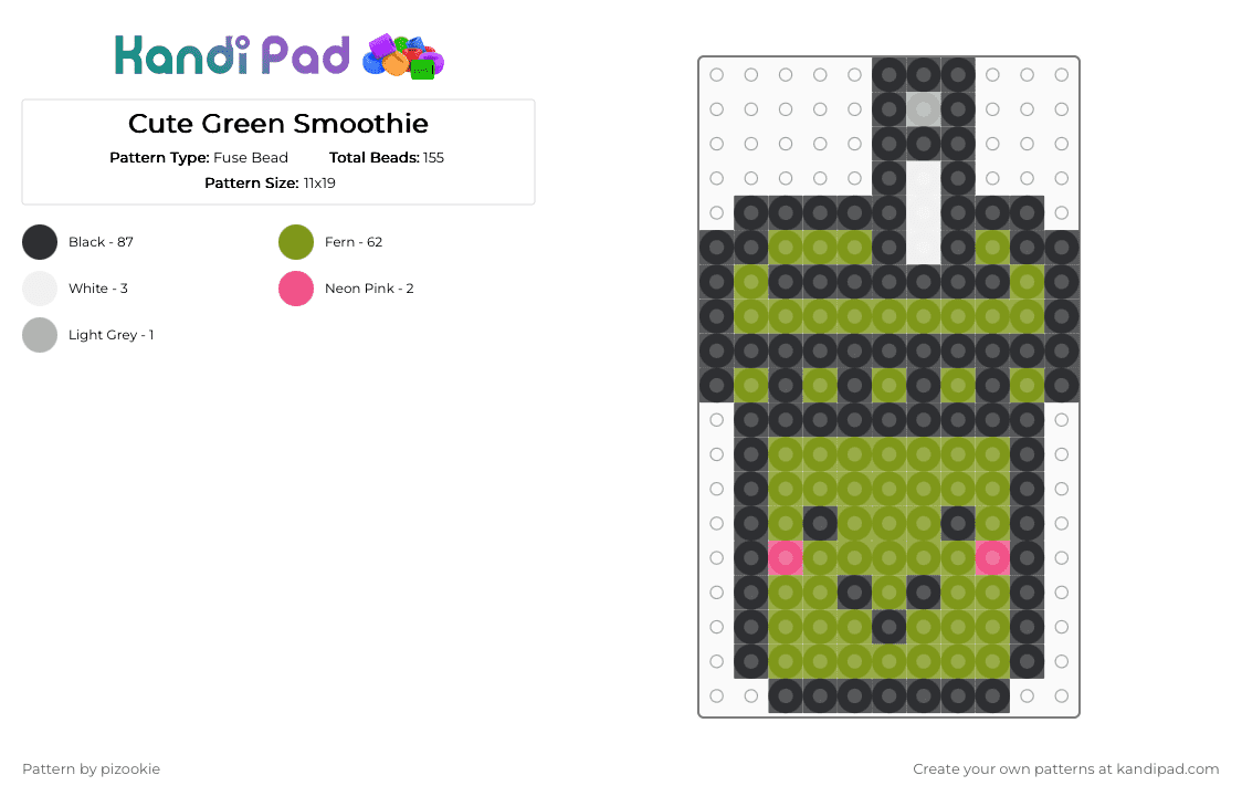 Cute Green Smoothie - Fuse Bead Pattern by pizookie on Kandi Pad - black, charm, cotdsmoothiesgreen, cute, drink, food, gold, green, kawaii, smoothie