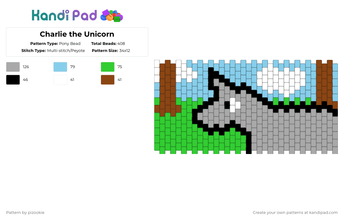 Charlie the Unicorn - Pony Bead Pattern by pizookie on Kandi Pad - light blue,beige,cotdviraltrends,newgrounds,unicorn,2000s,old internet,blue,gray,green