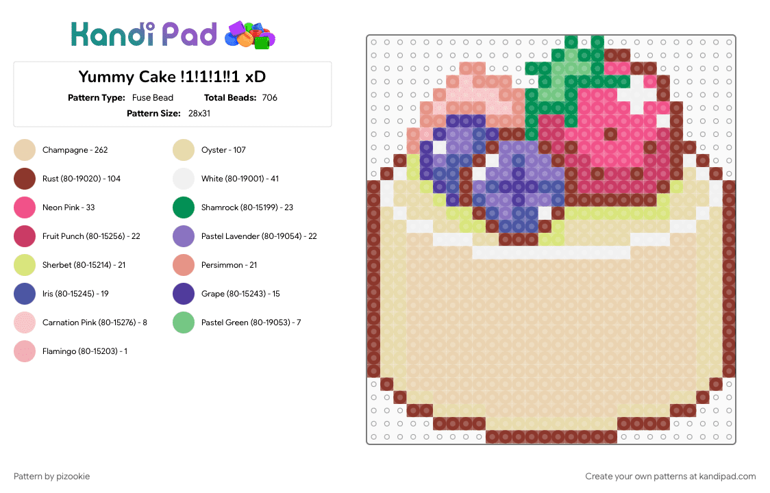Yummy Cake !1!1!1!!1 xD - Fuse Bead Pattern by pizookie on Kandi Pad - beige, cake, colorful, cotddessert, dessert, desserts, food, fruit, red, sweet