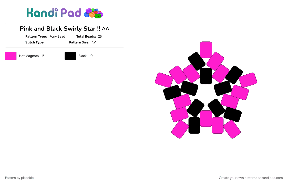 Pink and Black Swirly Star !! ^^ - Pony Bead Pattern by pizookie on Kandi Pad - black, colorful, emo, neon, pink, scene, scene kid, scenecore, stars, swirl