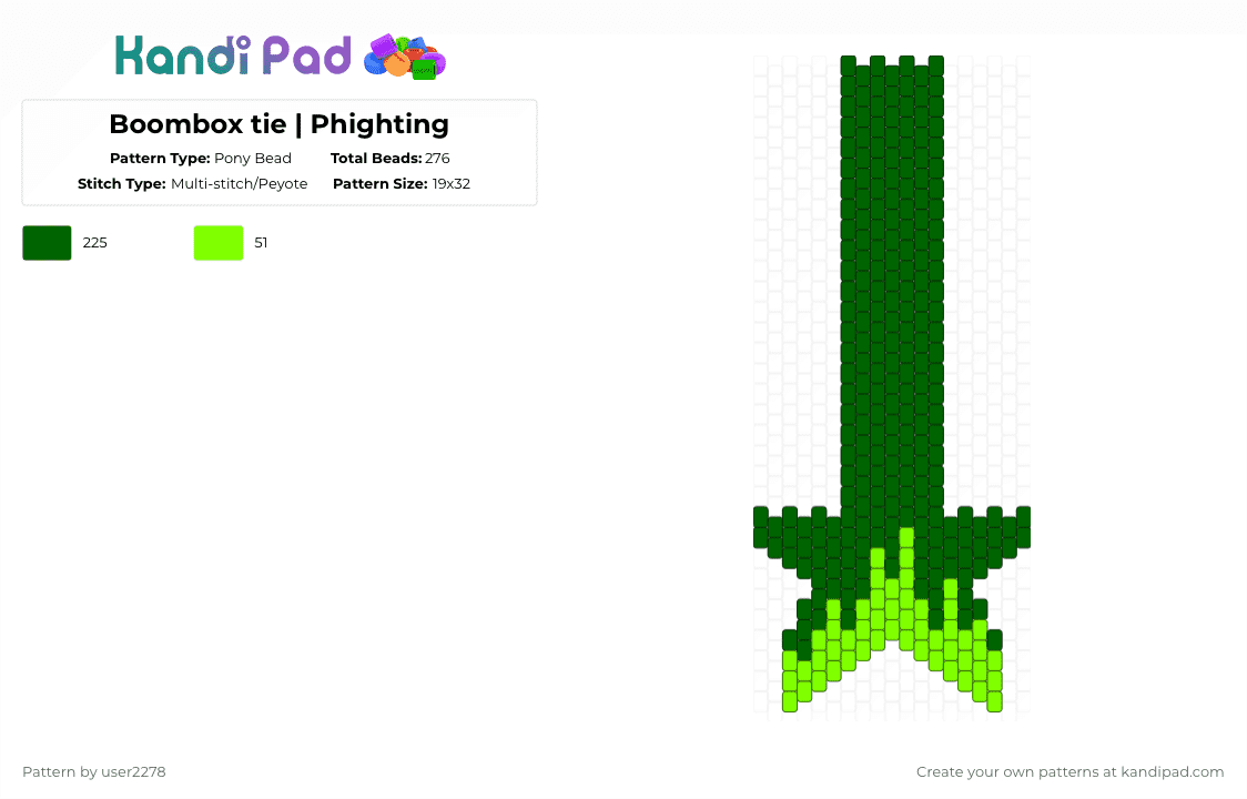Boombox tie | Phighting - Pony Bead Pattern by user2278 on Kandi Pad - green